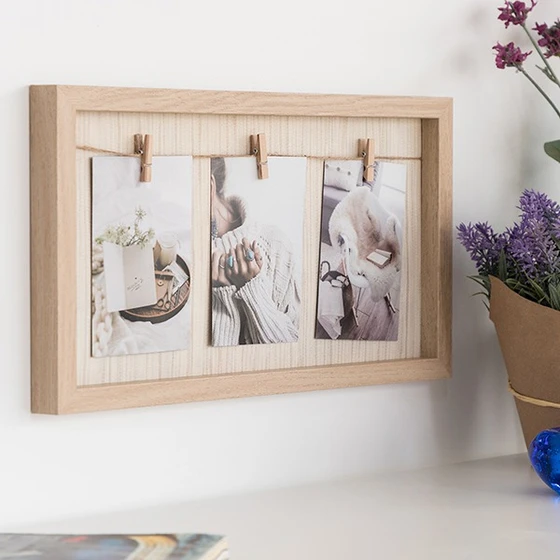 Wooden Photo Frame with Clothesline (3 photos)