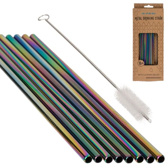 Rainbow Metal Drinking Straws with a Brush (8 pieces)