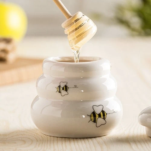 Ceramic Honey Pot with Wooden Dipper