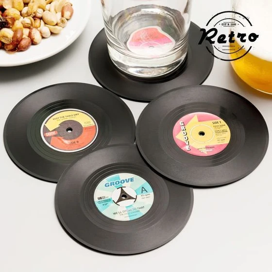 Retro Vinyl Record Coasters (Set of 4)