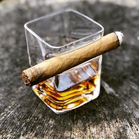 Whiskey Glass with Cigar Holder