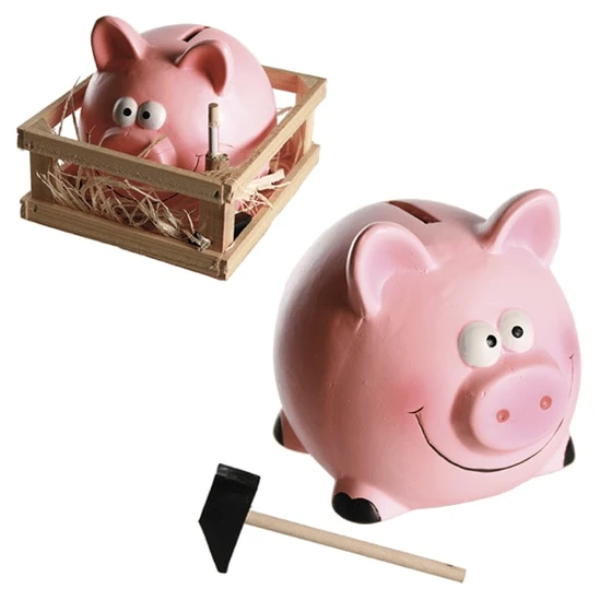 Ceramics Pig Savings Bank with a Hammer
