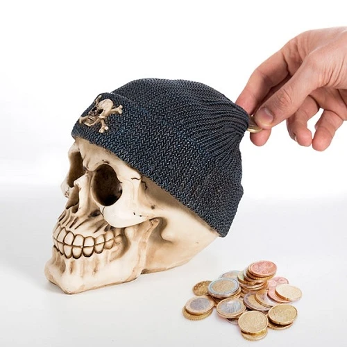 Skull Savings Bank with Fishers Hat