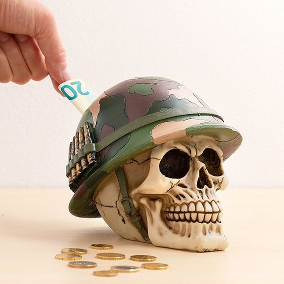 Skull with Army Helmet and Bullets Savings Bank