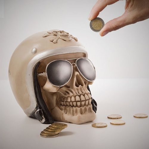 Skull with Motorcycle Helmet Savings Bank