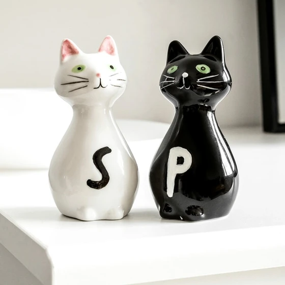 Salt and Pepper Cat Shakers