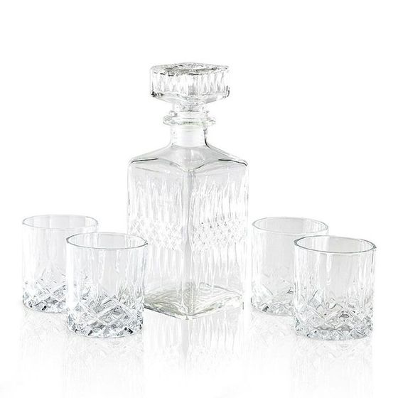 Whiskey Decanter with 4 Whiskey Glasses